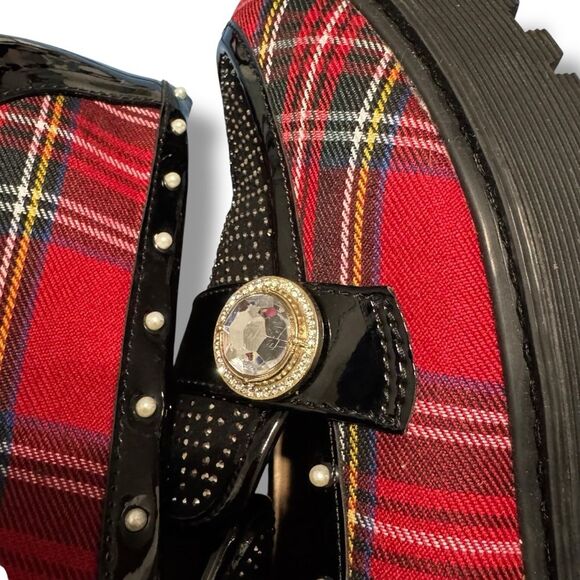 Betsey Johnson Plaid Buckle Loafers Square Toe Extra Wide Size 9.5WW - Picture 7 of 11